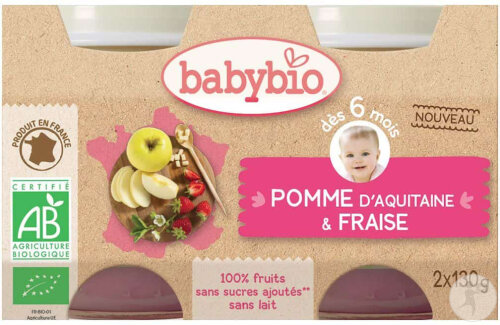 Babybio Bipack Pomme-Fraise +6 Mois 2x130g (51093)