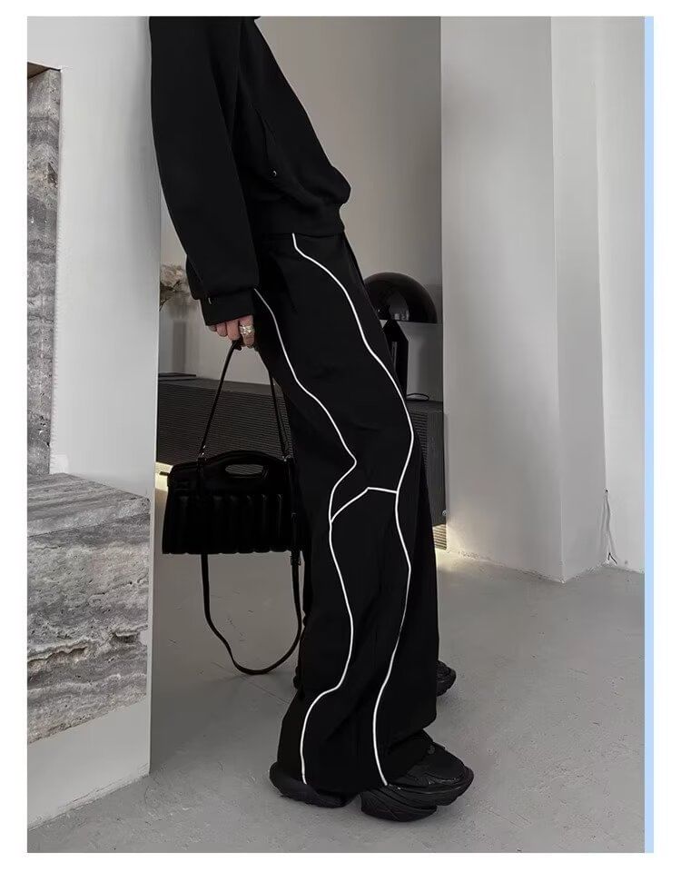 Nataro - Hoge taille contrasterende rand wijde joggingbroek