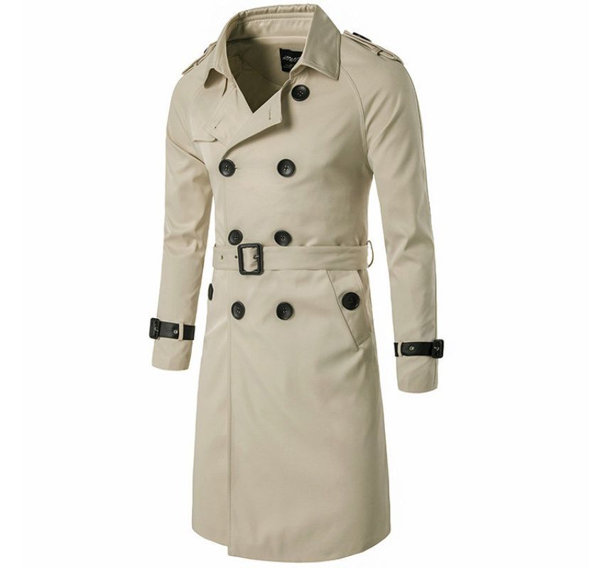 Aozora - Effen dubbelrijige midi-trenchcoat met riem