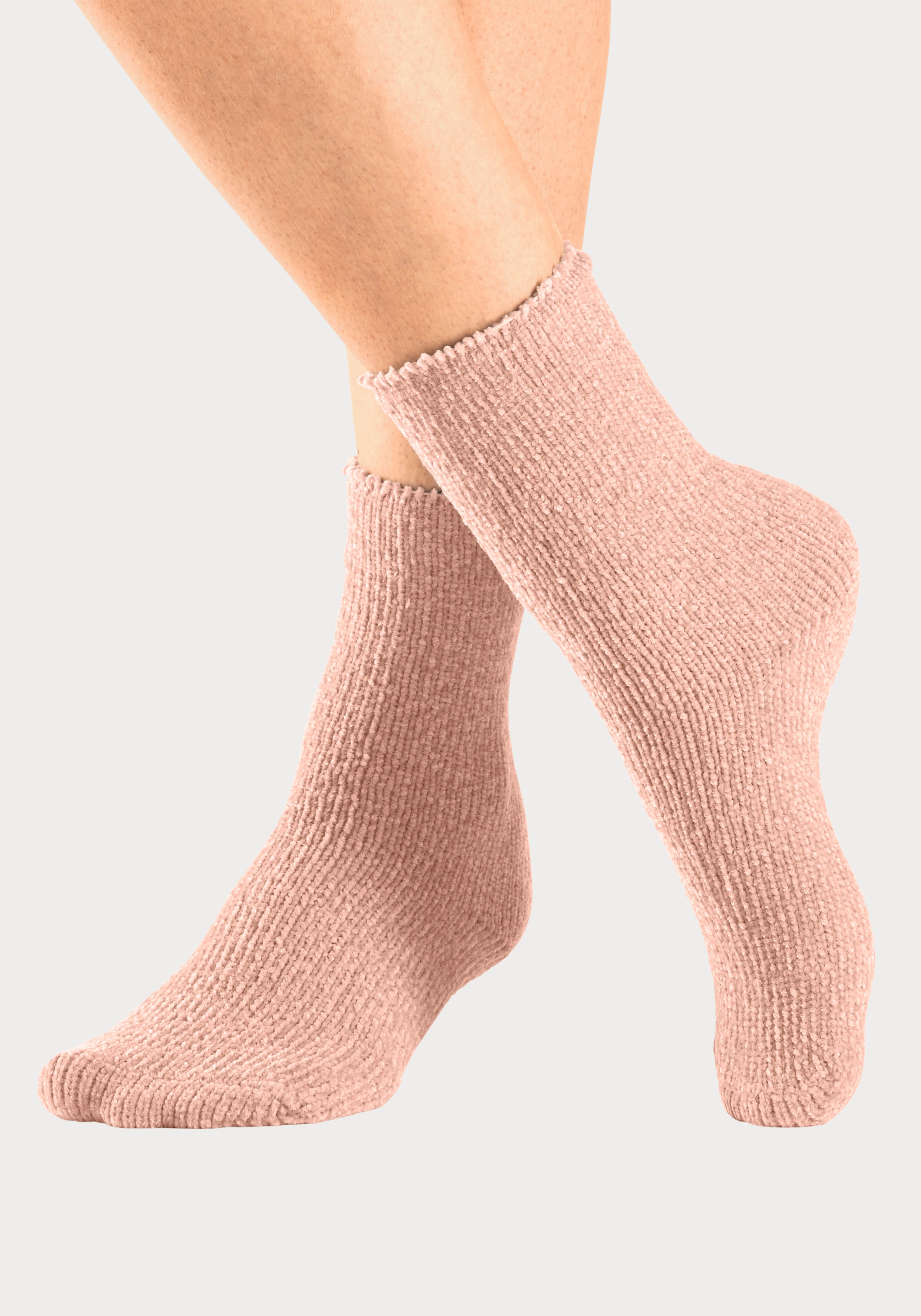 Lavana Kuschelsocken Packung, 5 Stk. tlg. Bettsocken aus weichem, leicht glänzendem Chenillegarn