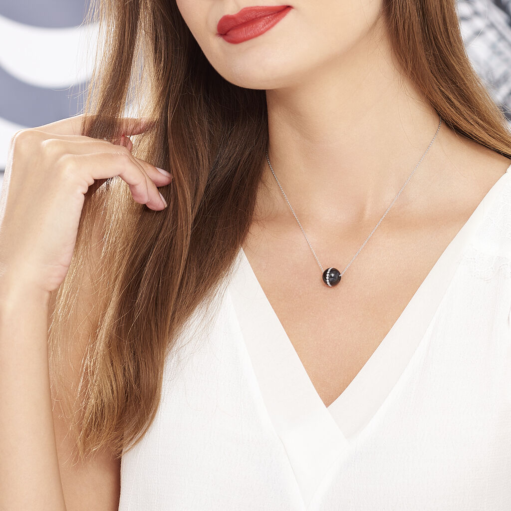 Collier Nina Cera Argent Blanc Strass Et Céramique