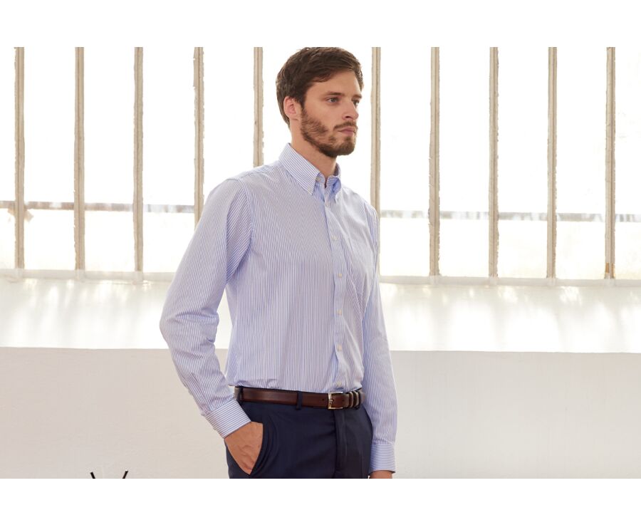 Chemise blanche rayures bleues poche poitrine - BRODERICK