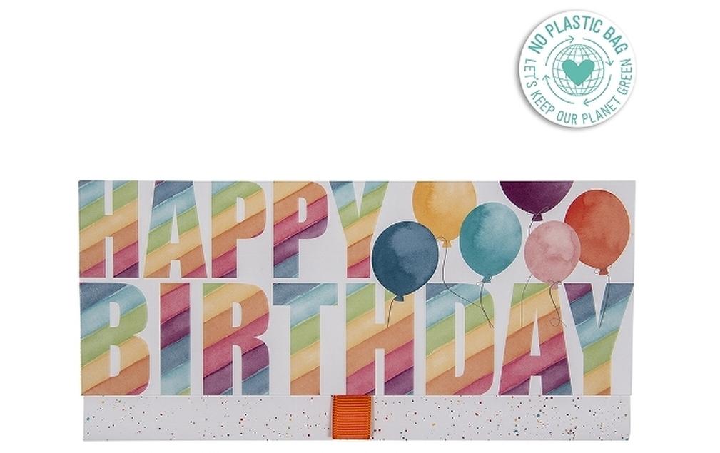 Geldgeschenk Karte 23 x 11 cm, Luftballons/Happy BirthdayGeschenkumschlag