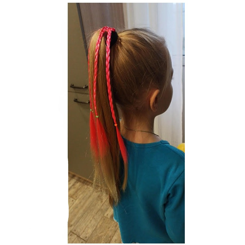 (45cm) Kunsthaar Kinder Extensions Haargummi Schmuck Bunte Strähne Haar Zopf Gummi - Blau