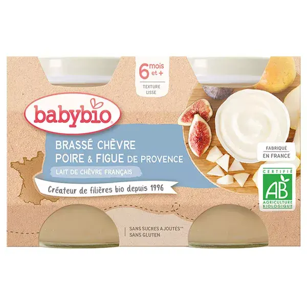 Sobremesa mexida de leite de cabra orgânico Babybio com pera e figo +6 meses 2 x 130g