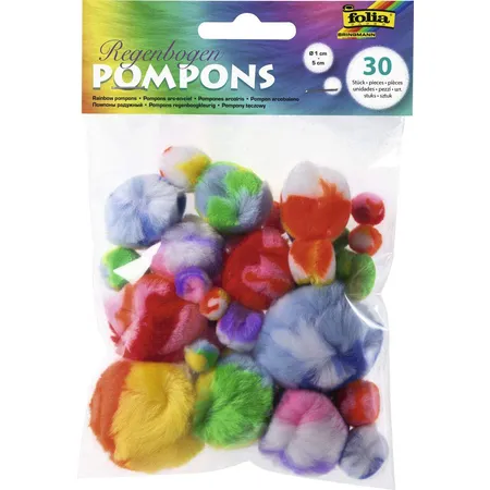 Folia Pompons 30 Stück, Regenbogenfarben, 5 verschiedene Größen von ca. 10 mm bis 50 mm