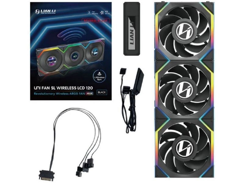 Lian Li PC-Lüfter UNI FAN SL 120 Reverse Blade 3er-Pack Wireless LCD Lüfter Inklusive Controller zum Steuern der Drahzahl, Lichteffekte und des LCDs