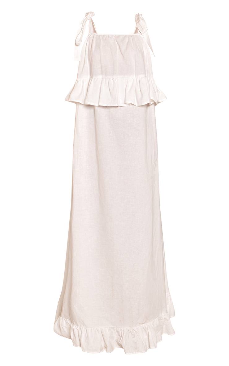 Blanc Robe Maxi À Bretelles Nouées À Volants Effet Lin