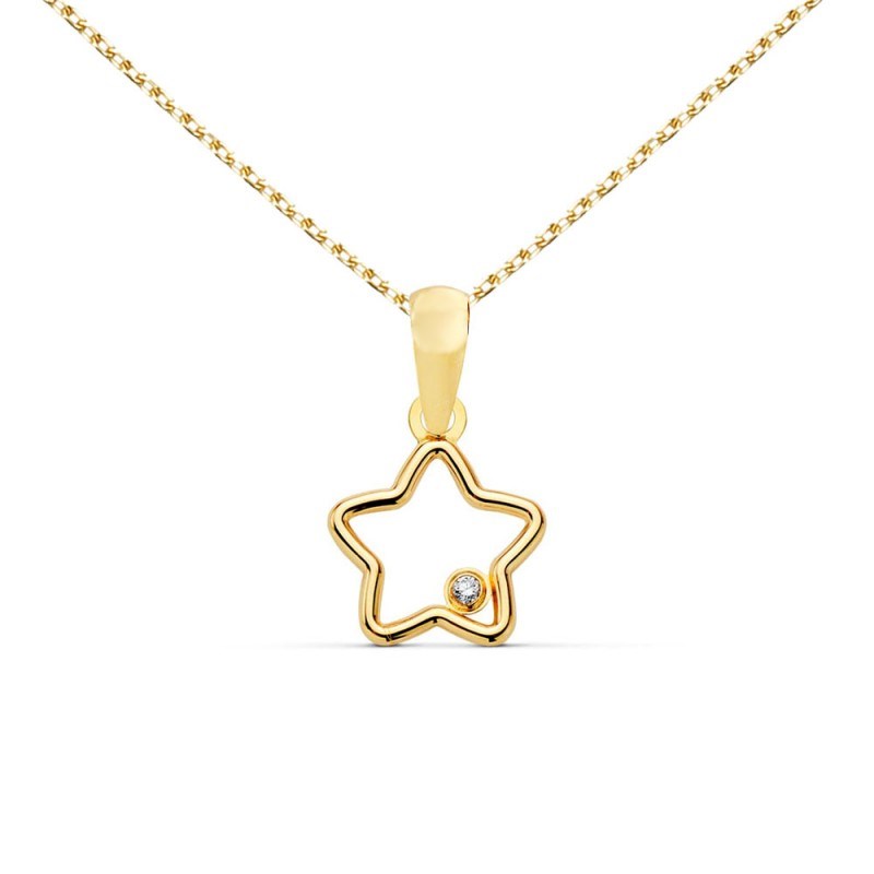 Collier - Pendentif Or 18 Carats 750/000 Jaune Motif Etoile - Chaine Dorée