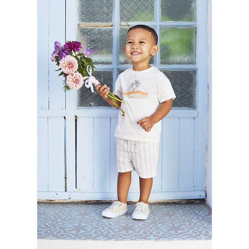 Bermuda rayé pour bébé garçon - Ecru