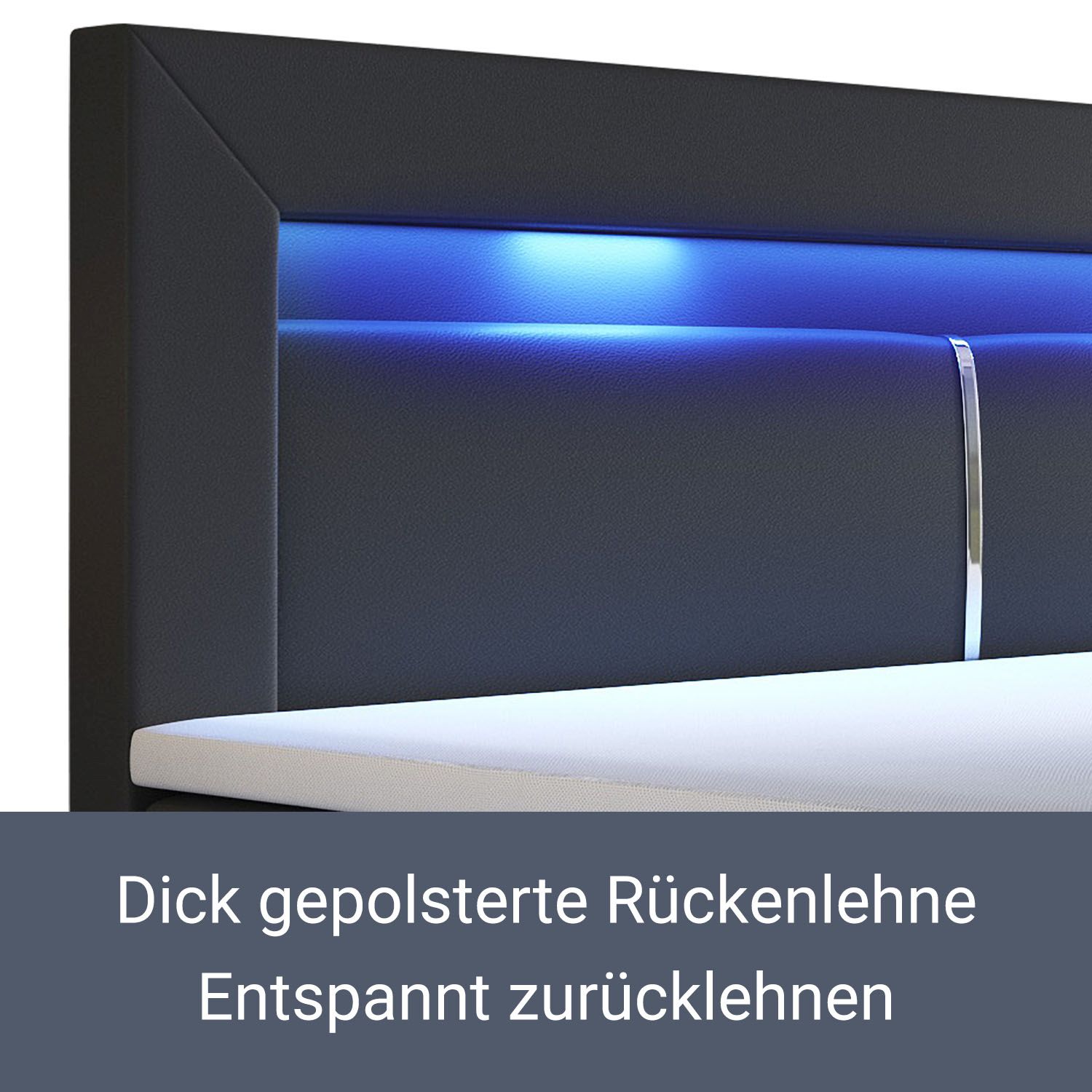Juskys Boxspringbett Norfolk 140 x 200 cm – LED Beleuchtung, Bonell-Matratzen & Topper - schwarz