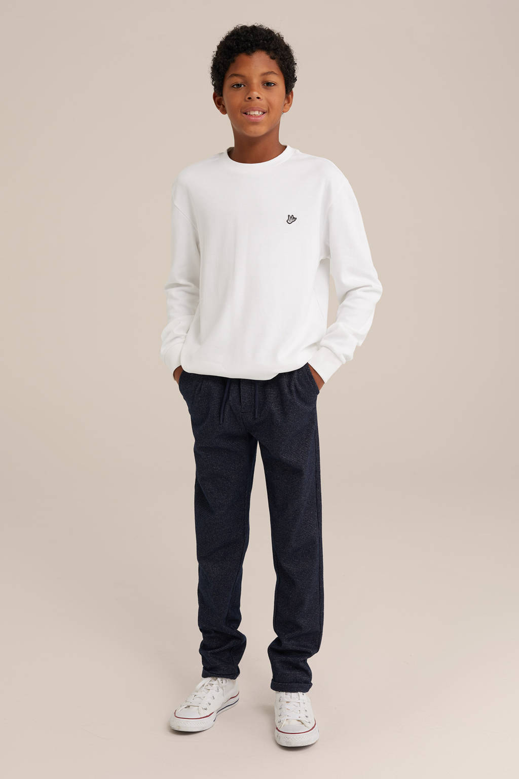 WE Fashion geruite slim fit broek donkerblauw