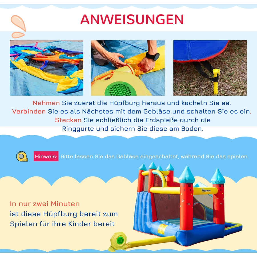 Outsunny Hüpfburg mit Rutsche bunt