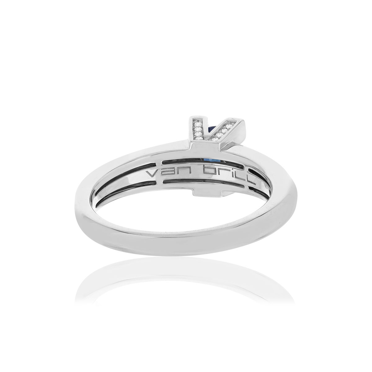 Bague VAN BRILL or blanc 750, saphir, diamants.