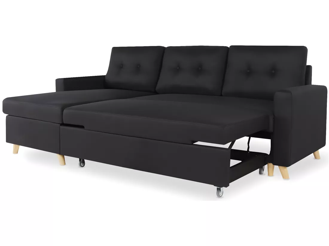 Canapé d'angle convertible réversible Falko Tissu Noir