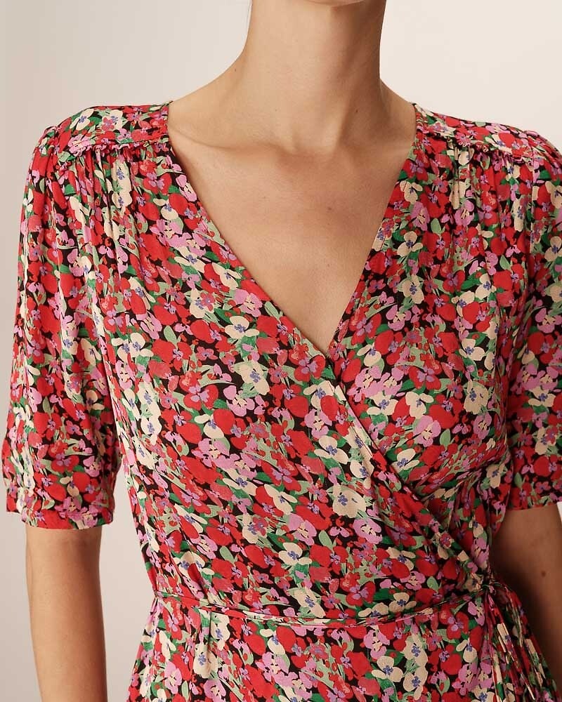 GRACE & MILA<br>Vestido longo envelope, estampa floral, PERLINE