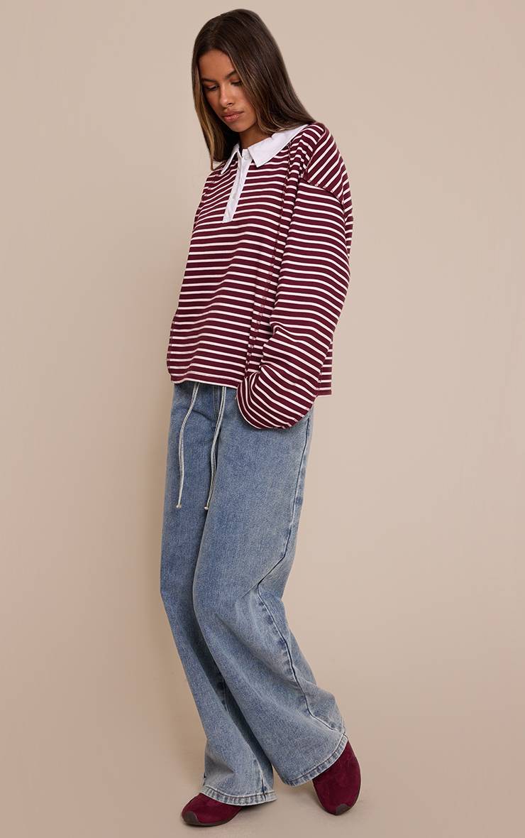 Bleu Clair Jean Large Taille Haute Élastiquée Avec Lien En Denim Petite