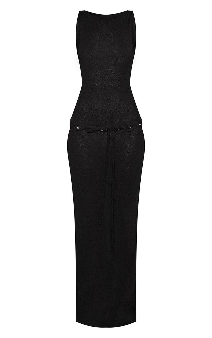 Noir Robe Maxi Tricotée Avec Détail Ceinture Grande Taille