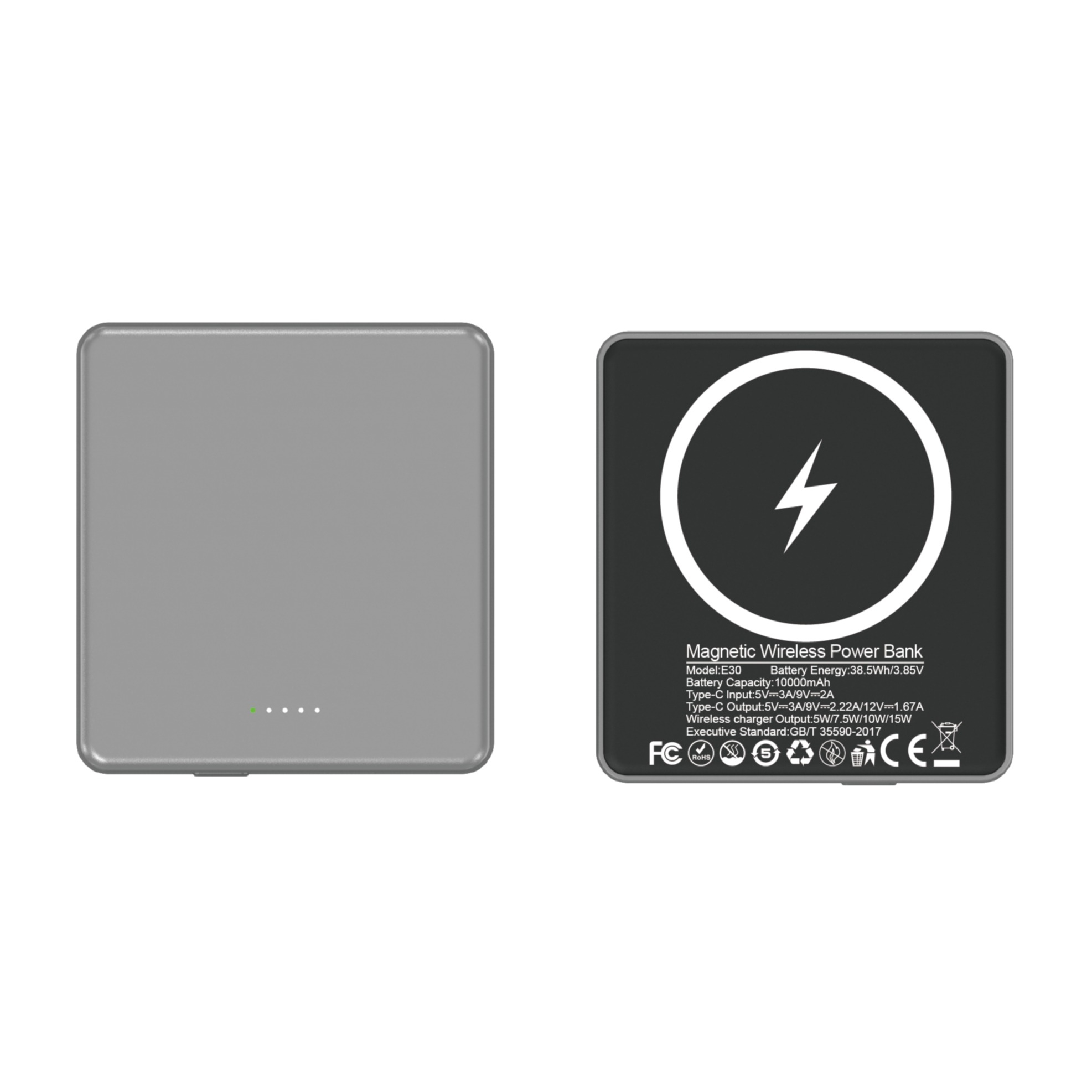 (20W) 10000mAh Magnetische MagSafe Powerbank USB C Power Delivery Ladegerät - Grau