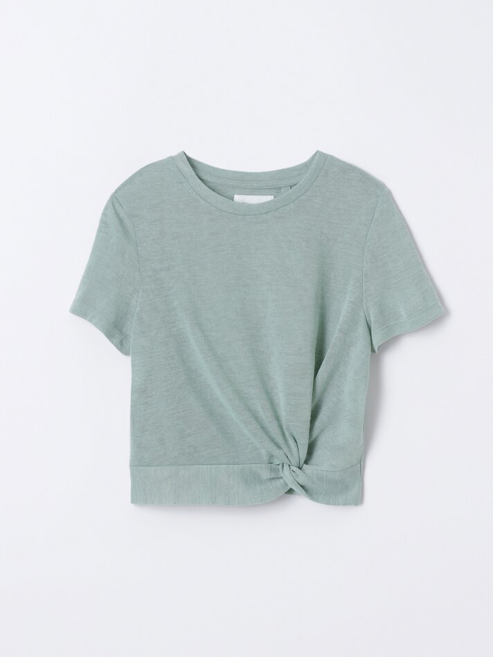 Camiseta com nó - Cáqui claro