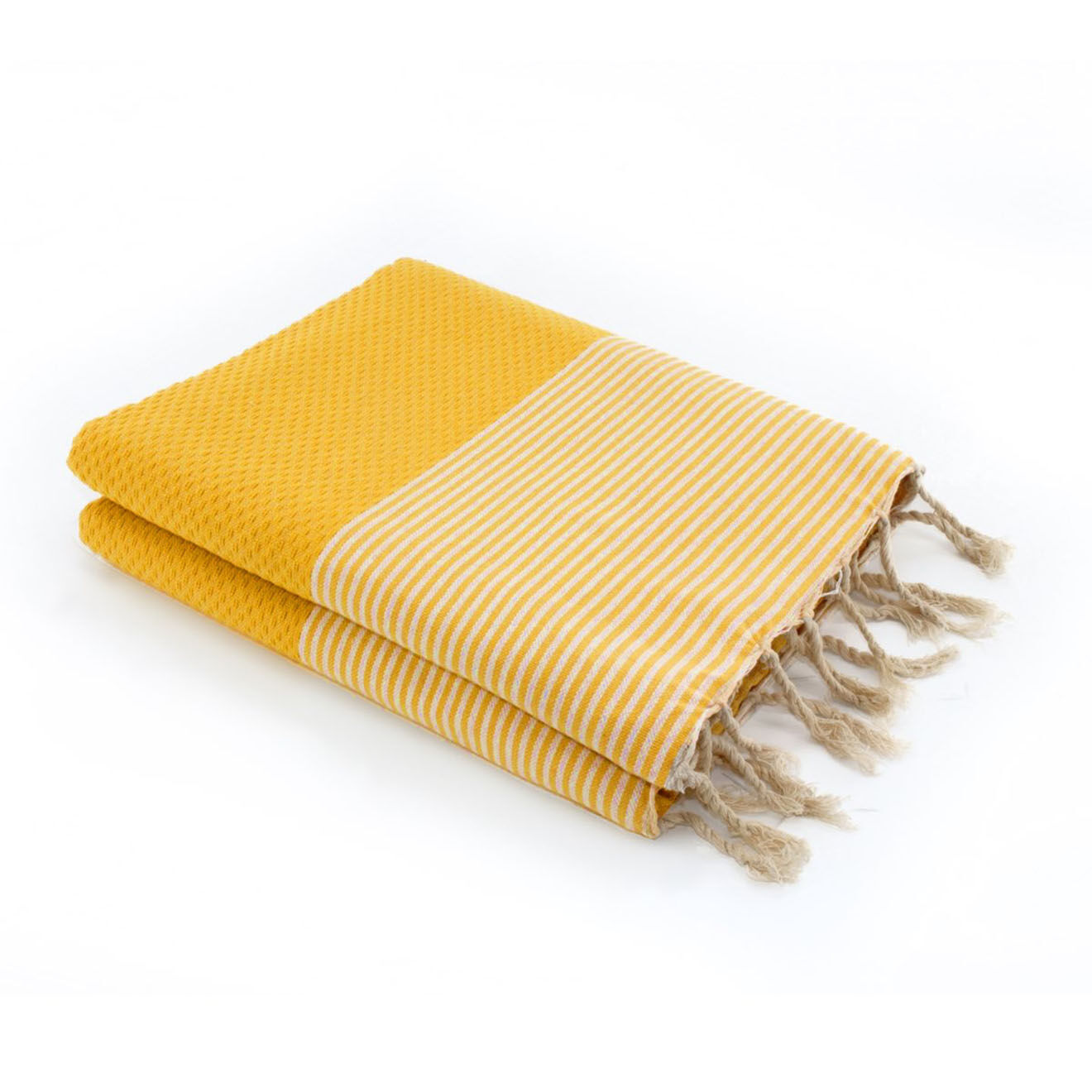 Febronie Fouta Famiglia XXL Nid d'Abeille Ibiza jaune safran -  200x200 cm