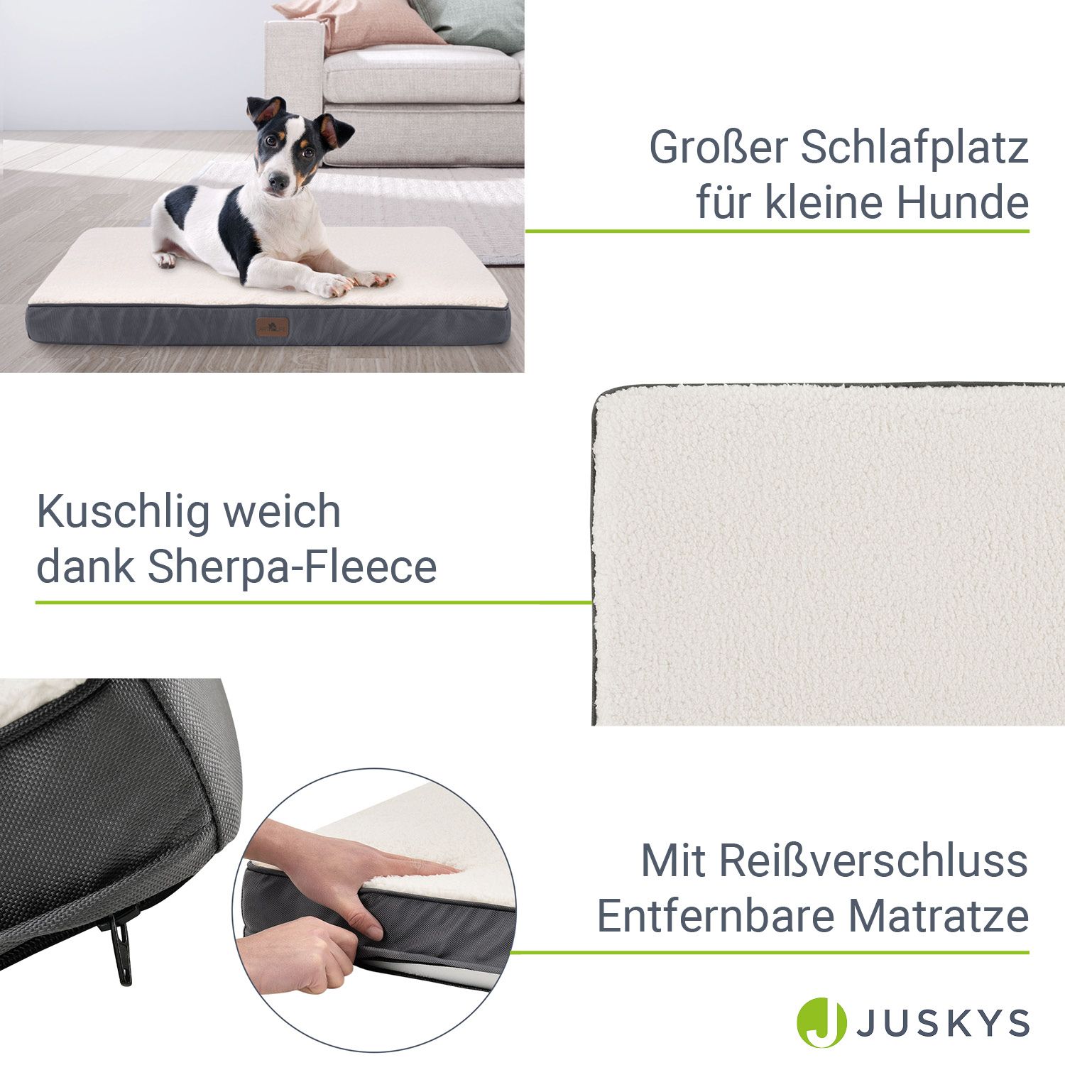 Juskys Hundebett Milow orthopädisch & flauschig - 76x51x8 cm - Bezug abnehmbar & waschbar – beige