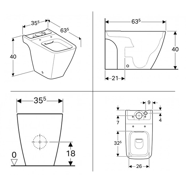 Geberit iCon Square duocloset zonder reservoir Rimfree