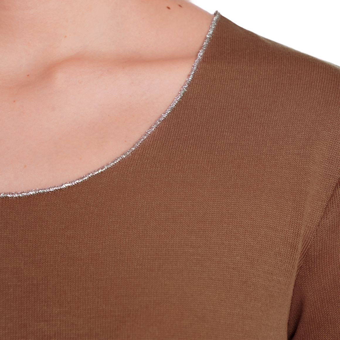 Gina Collection Damen T-Shirt mit glänzender Abschlussnaht braun