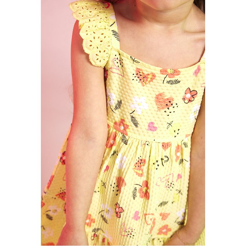 Robe en maille cloquée imprimé fantaisie pour fille - Jaune