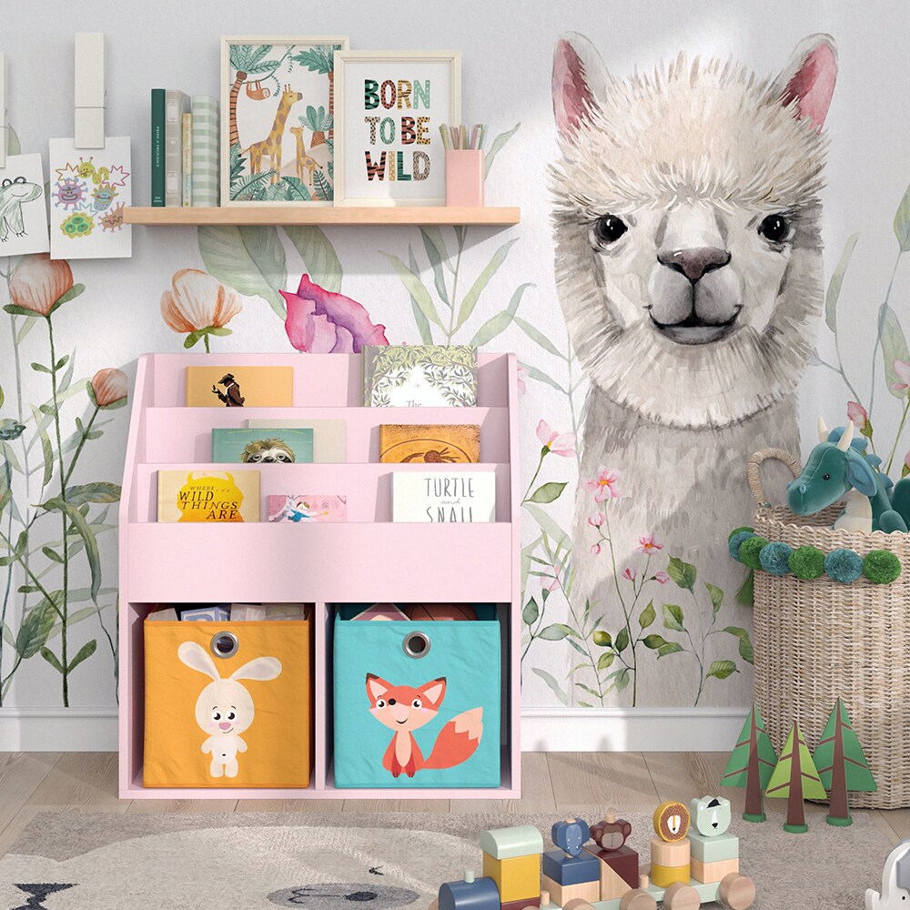 Vicco Kinderbücherregal Luigi 72 x 79 cm, Rosa, Kinderzimmerregal, mit Faltboxen