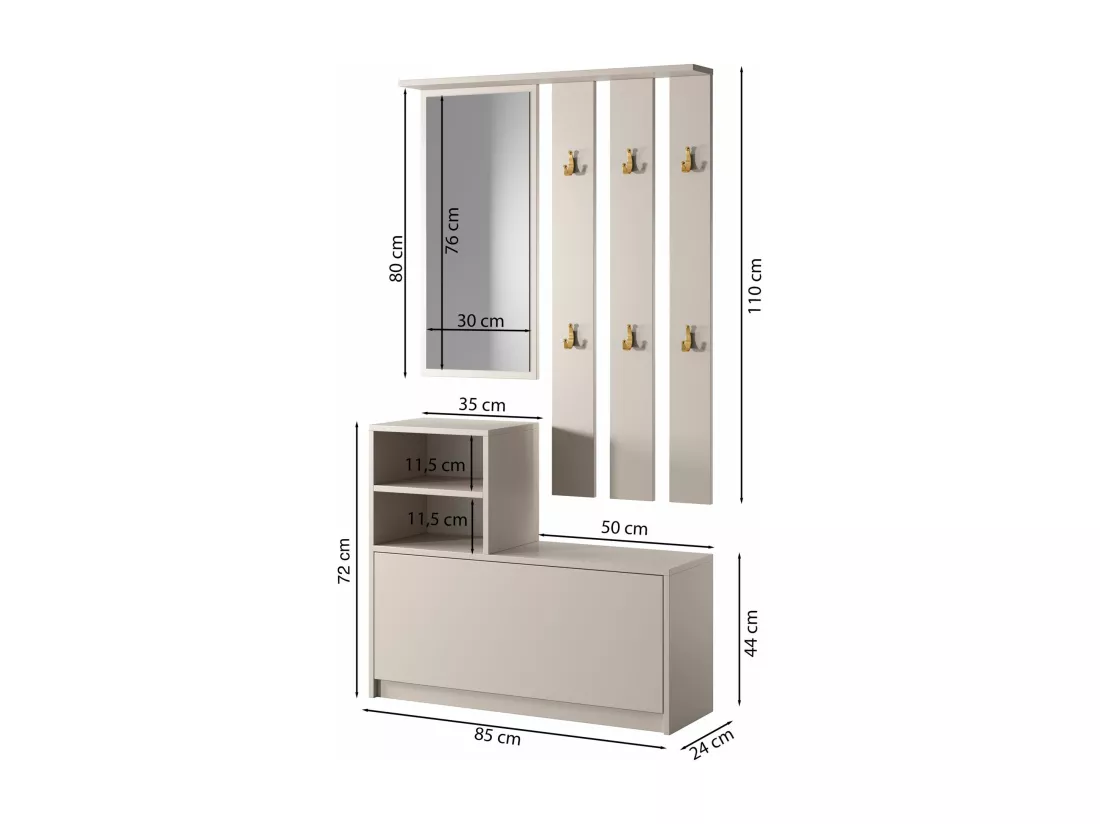 Ensemble d'entrée avec miroir - 85 cm - cachemire - YESFIR