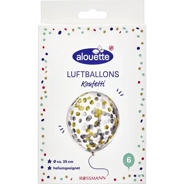 6 Luftballons mit Konfetti Happy Birthday Gold-Mix und Herzform