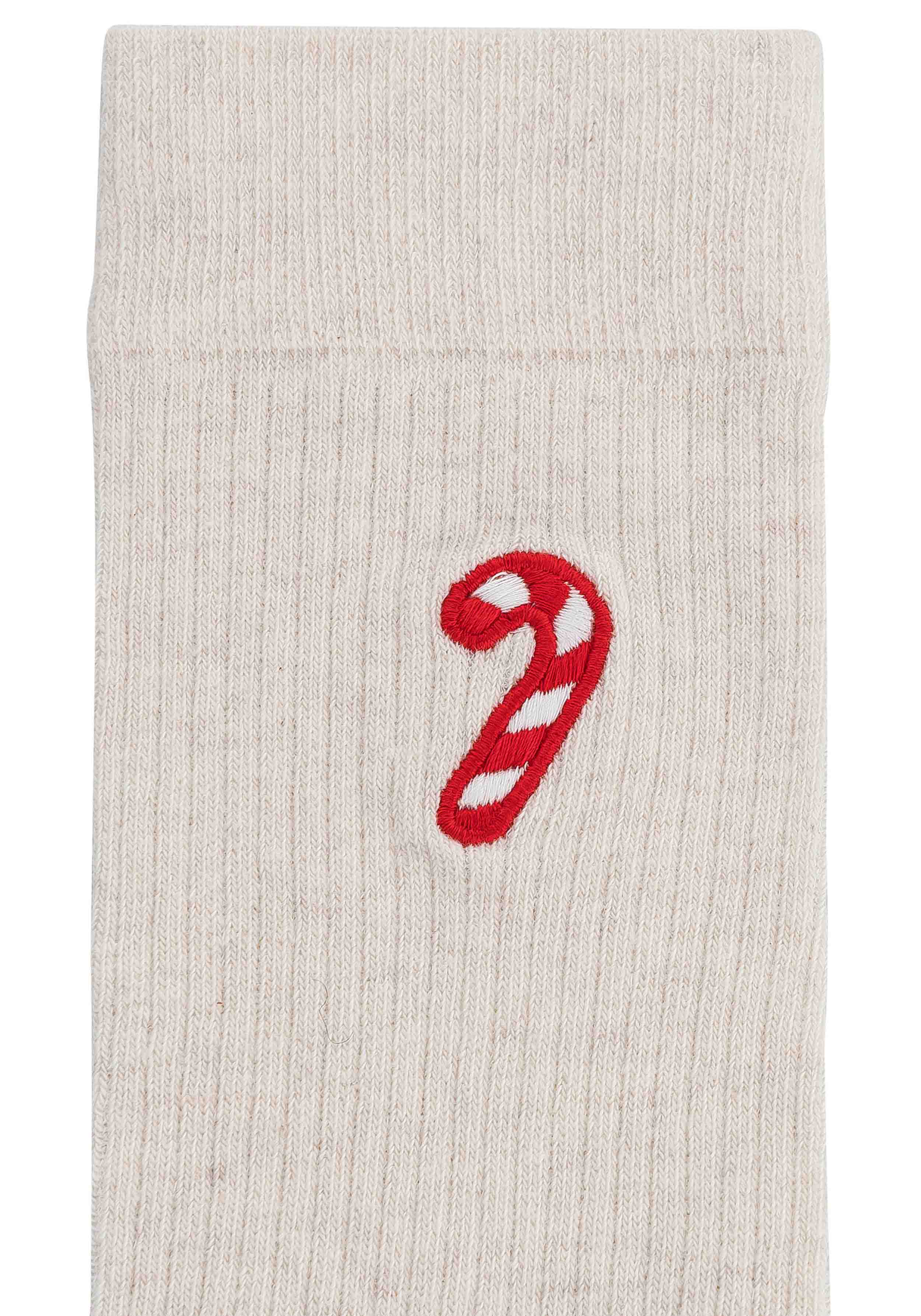 Mela 1er-Pack Socken Ribbed mit Stickerei Cream Melange/Candy Cane