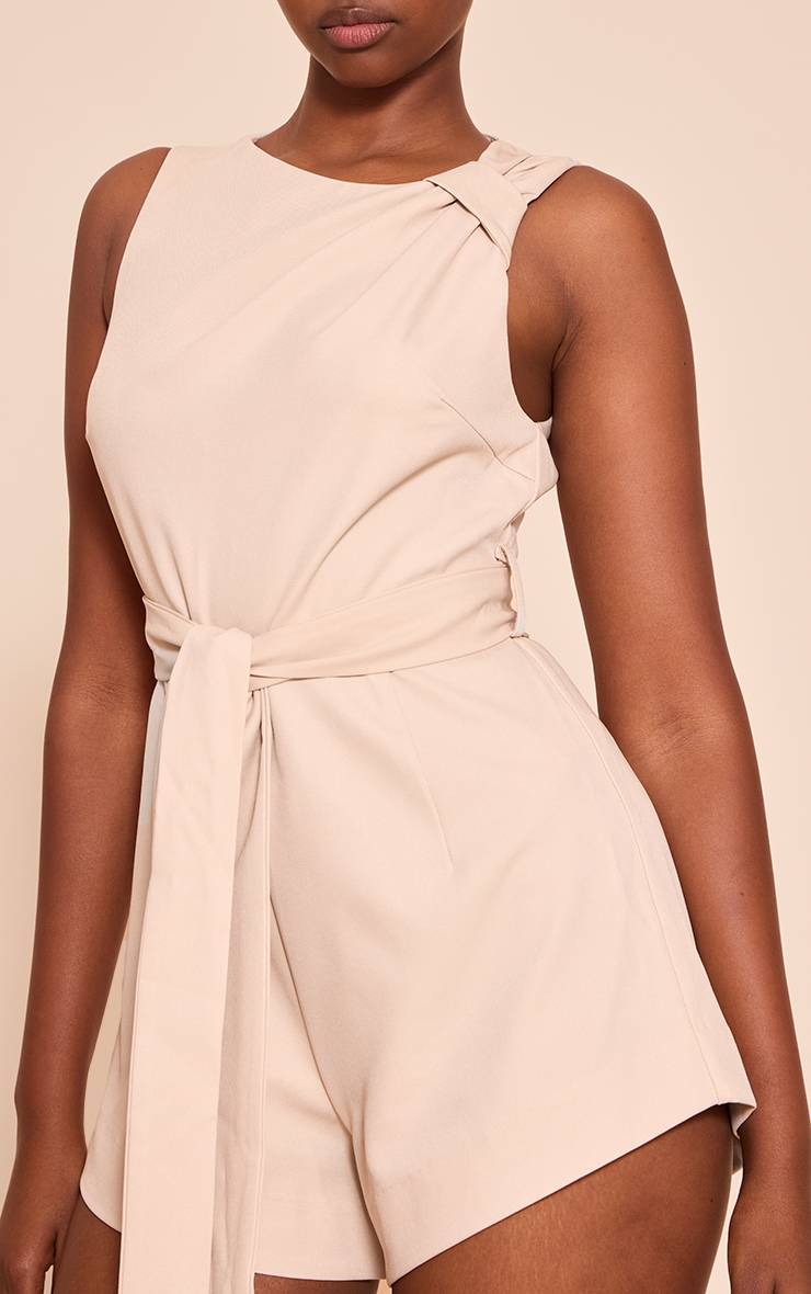 Gris Pierre Combi-short Tissée Avec Ceinture À Nouer