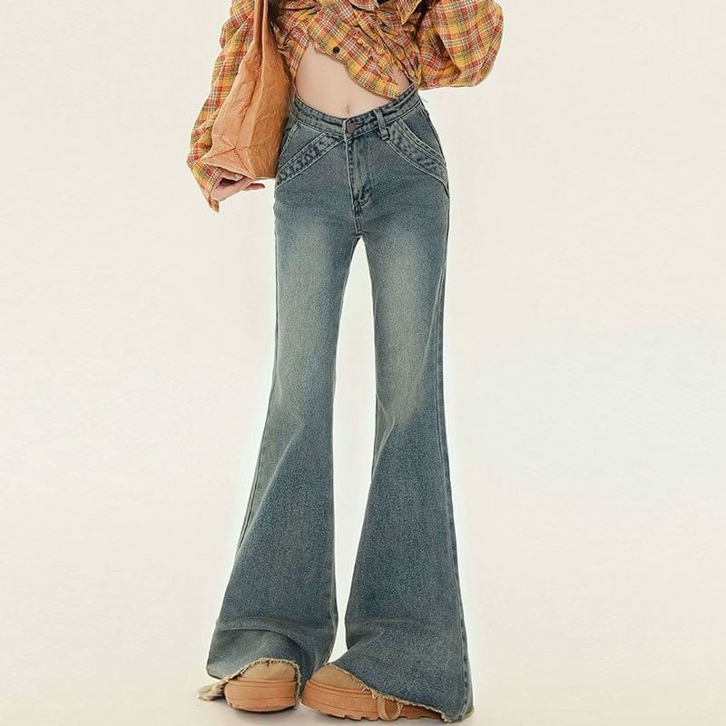 Rosesand - Low Waist Washed Slim-Fit Boot-Cut Jeans
