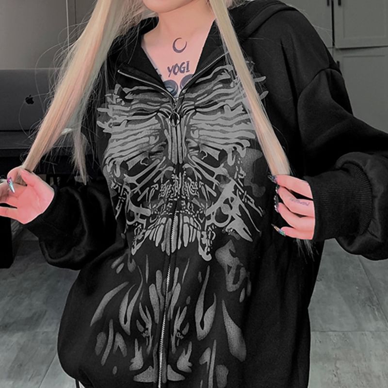 Genrovia - Oversized hoodie met vlinderprint en rits