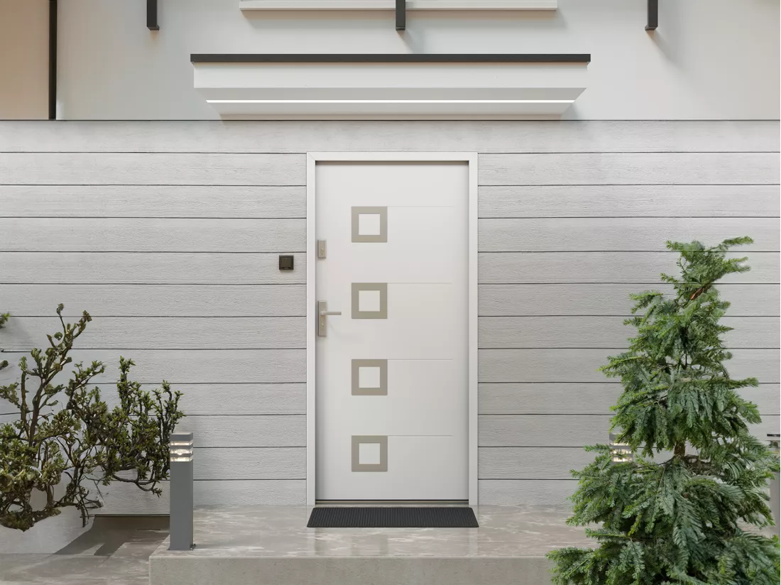 Porte d'entrée en acier pleine et inox H207 x L100 cm blanc - poussant droit - TIFANA