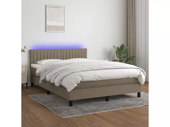 Sommier tapissier avec matelas et LED Taupe 140x190 cm Tissu