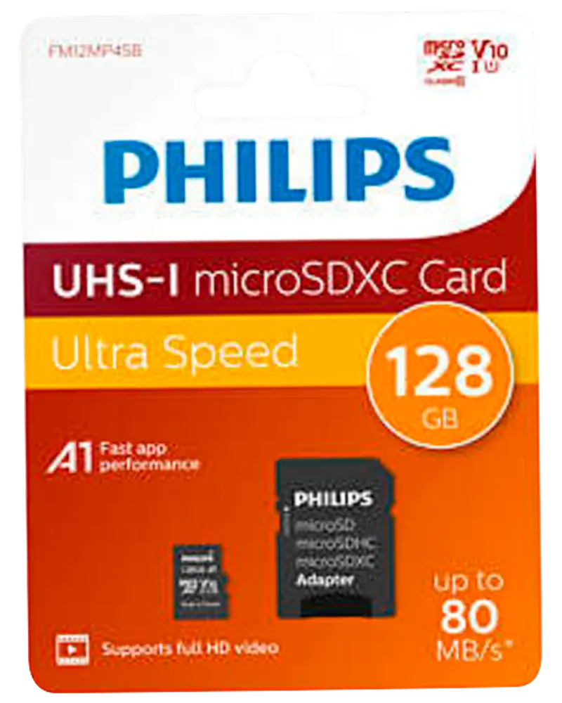 PHILIPS Micro SDXC kort - 128GB med SD adapter