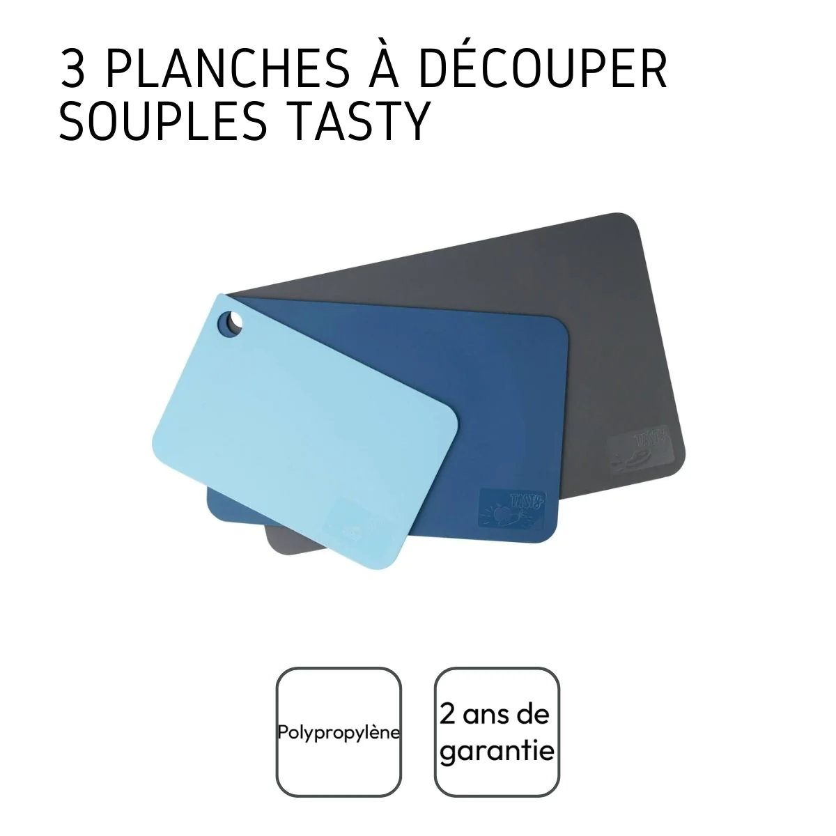 Lot de 3 planches à découper en plastique de tailles différentes Core