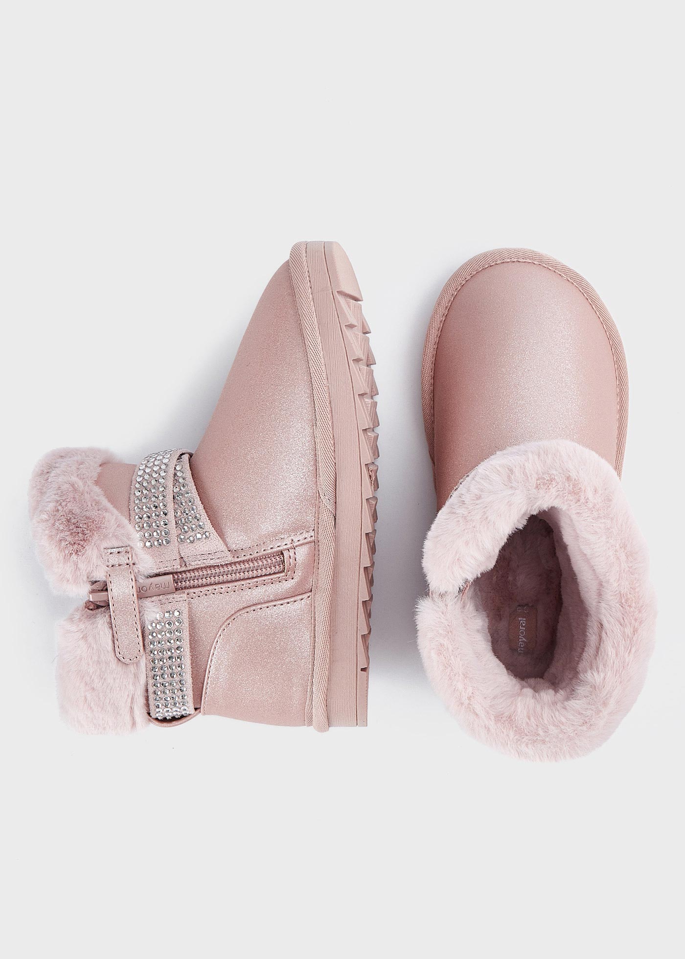 Botas de cano curto brilhantes com forro de pele para meninas