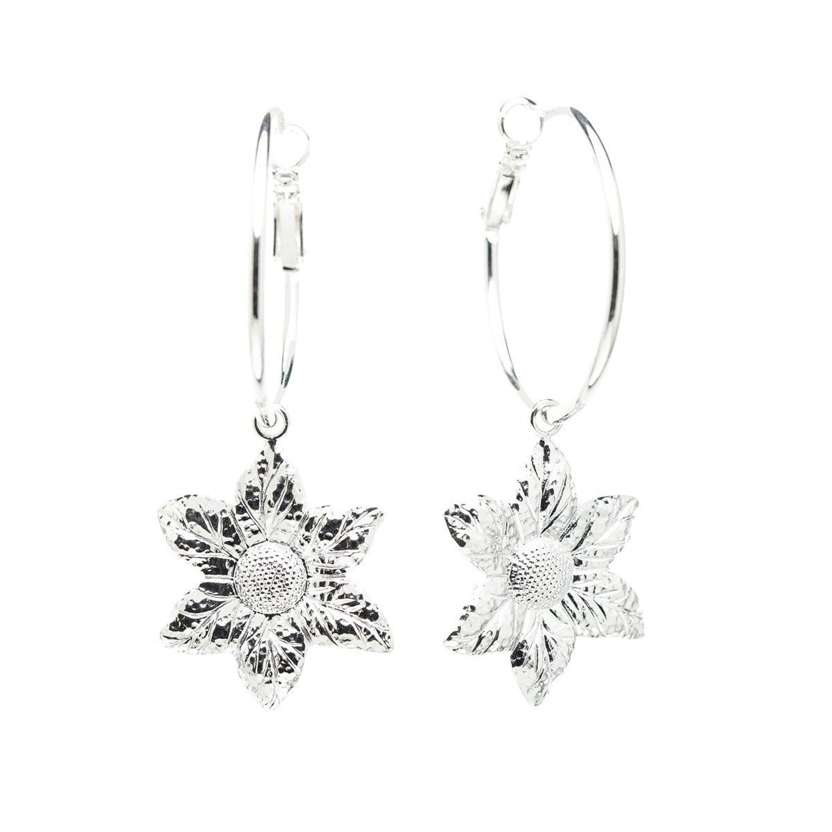 petites boucles d'oreilles créoles fleurs plaqué argent - HESPÉRIS