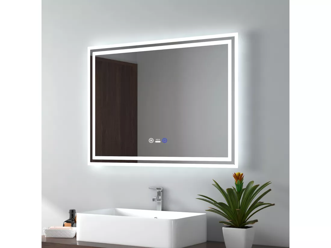 EMKE Miroir lumineux salle de bain 60x80cm avec Capteur de Mouvement, Miroir LED à capteur intelligent, Anti-buée, Lumière Froide/Chaude/Neutre