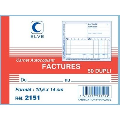 Manifold autocopiant facture format 10,5x14cm, 50 feuillets dupli