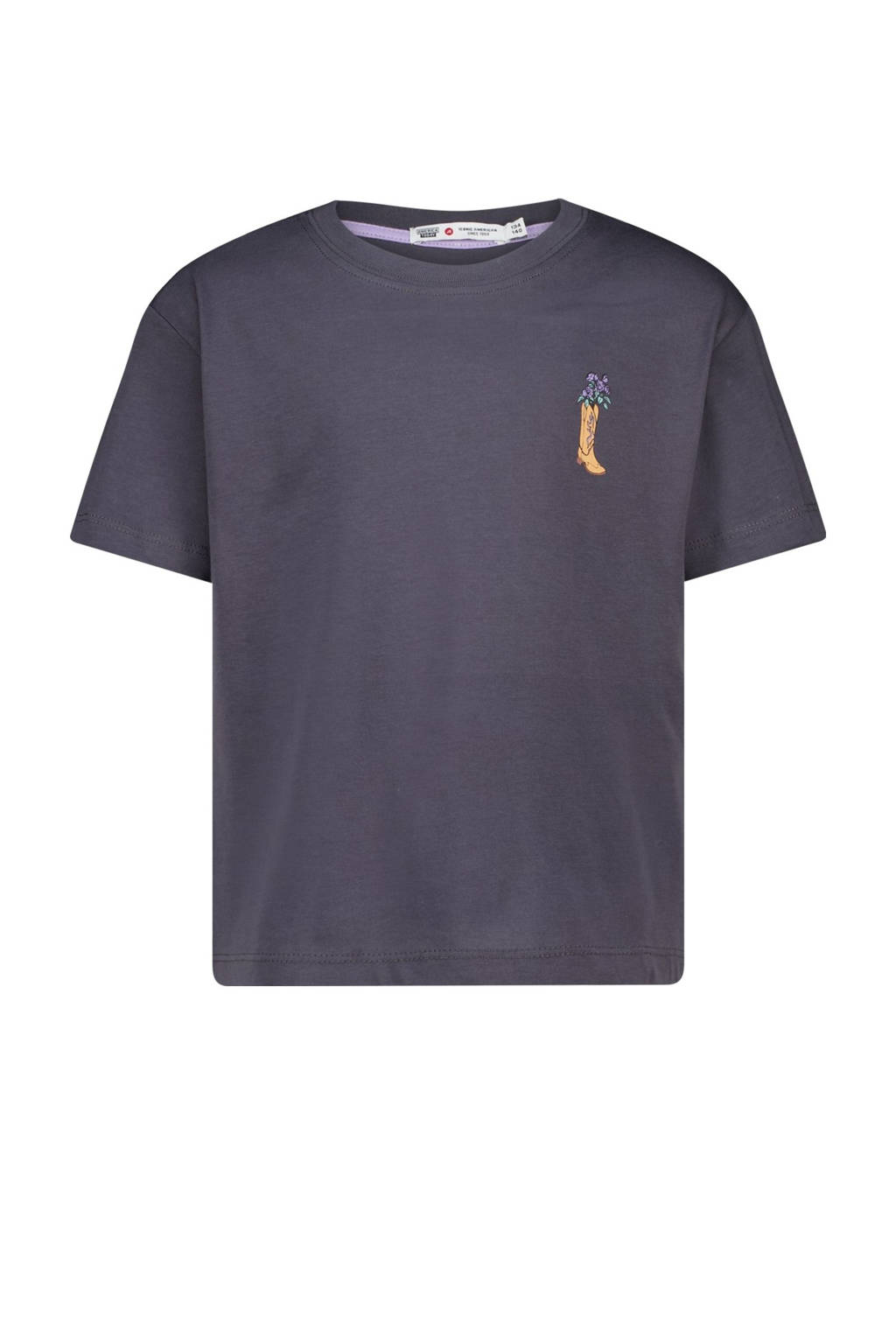 America Today T-shirt met backprint donkerpaars
