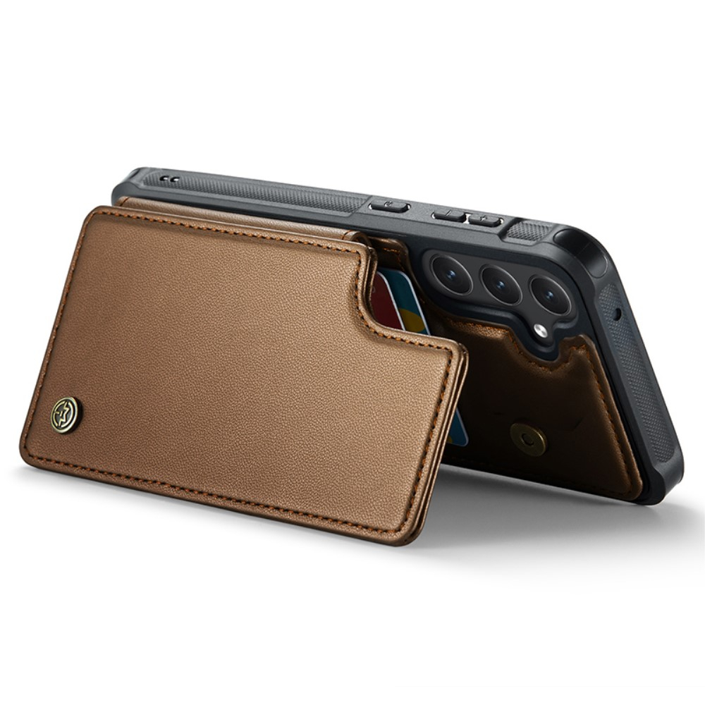 Samsung Galaxy S23 FE Leder Hülle mit Kartenfächern im Litchi Look   Kickstand (RFID Schutz) - Braun