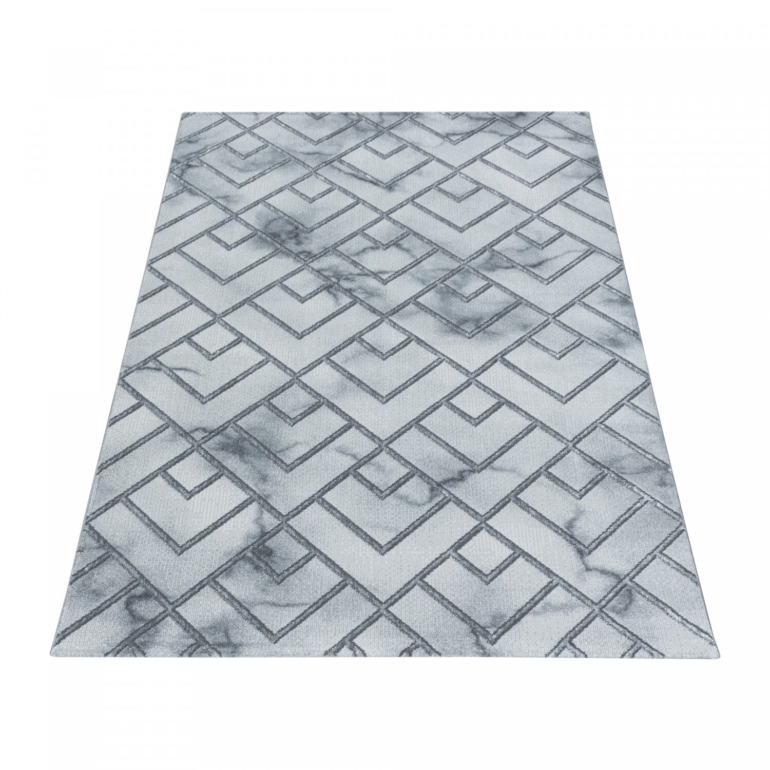 Modern Designer Teppich, Kurzflor Rauten, Marmor Optik, Rechteckig, Pflegeleicht