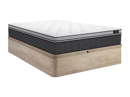 Ensemble 140 x 190 cm sommier coffre naturel clair + matelas hybride ressorts ensachés et surmatelas intégré ép.30cm - GAMIANI de YSMÉE