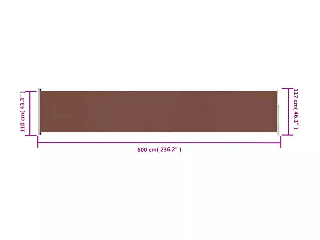 Auvent latéral rétractable de patio 117x600 cm Marron