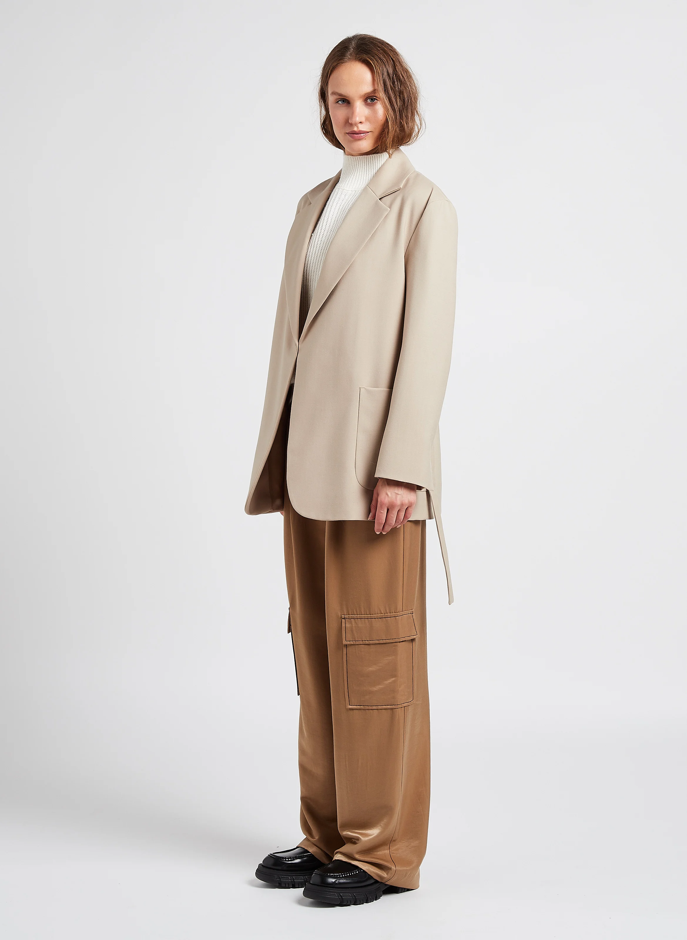 Veste col tailleur en laine vierge | Beige